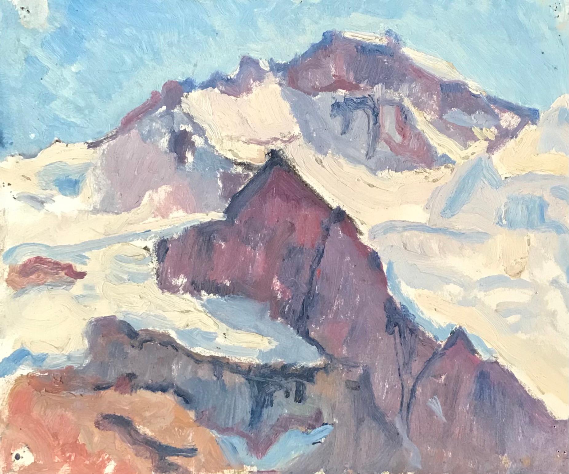 Isaac Charles Goetz Landscape Painting - Snowy mountain by I. Ch. Goetz - Watercolor on paper 18x22 cm
