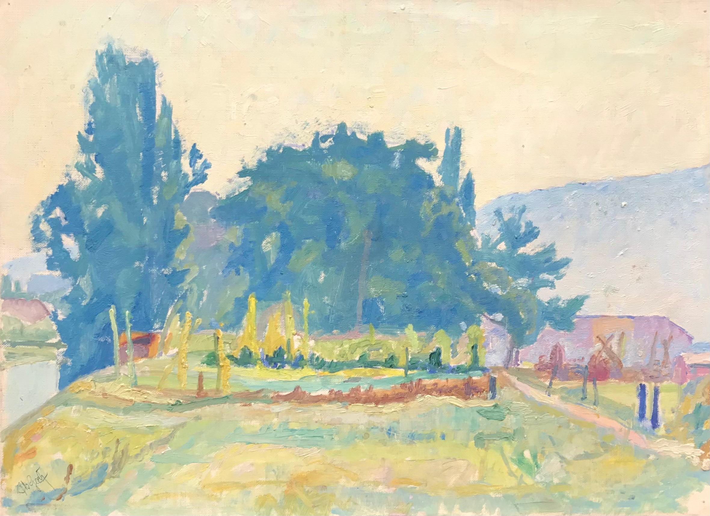 Landscape Painting Isaac Charles Goetz - Paysage de printemps par I. Ch. Goetz - Huile sur toile 30x41 cm