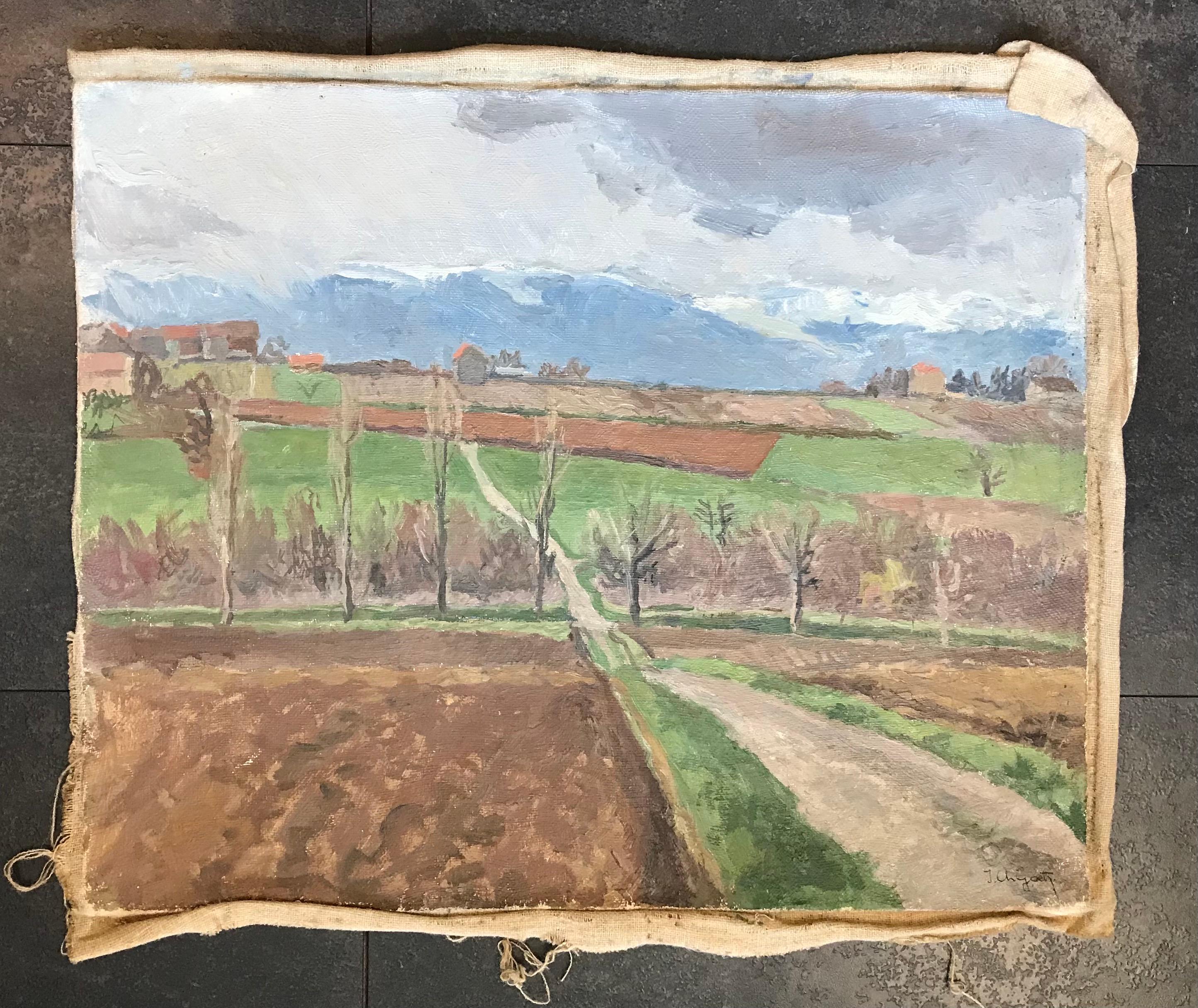 À travers les champs et les vues de montagnes par I. Ch. Goetz - Huile sur toile 50x61 cm - Painting de Isaac Charles Goetz