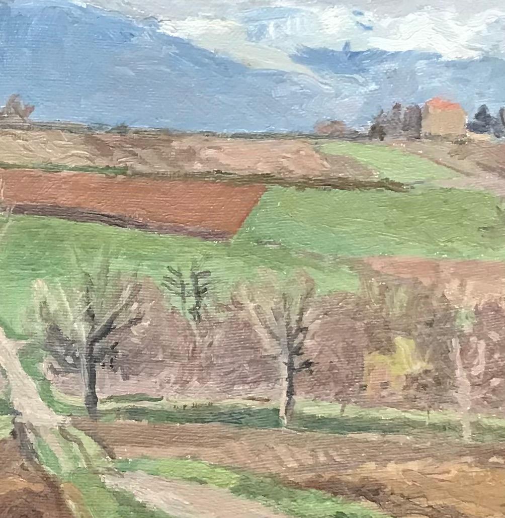 À travers les champs et les vues de montagnes par I. Ch. Goetz - Huile sur toile 50x61 cm - Marron Landscape Painting par Isaac Charles Goetz