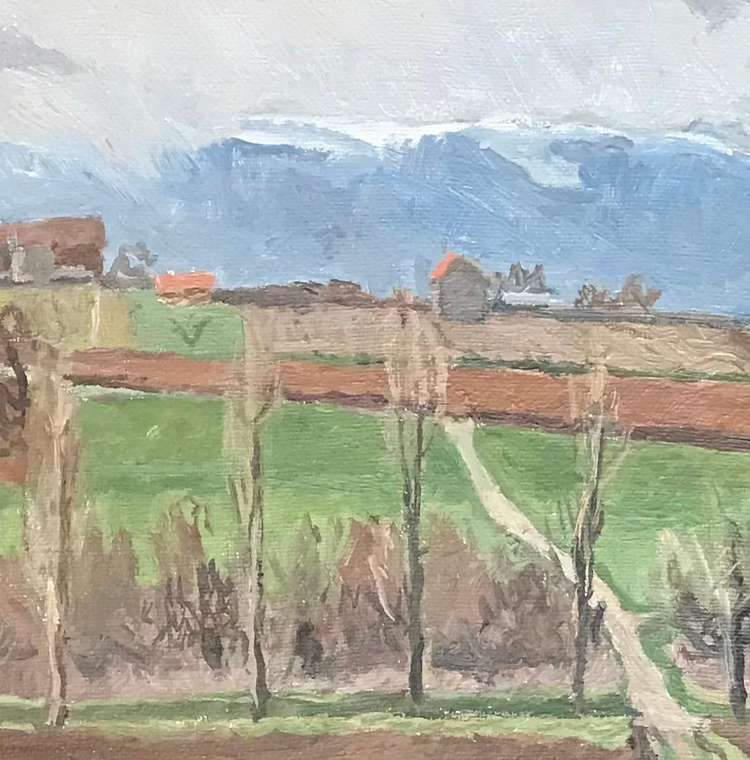 Through fields and mountain views by I. Ch. Goetz - Oil on canvas 50x61 cm - Modern Painting by Isaac Charles Goetz
