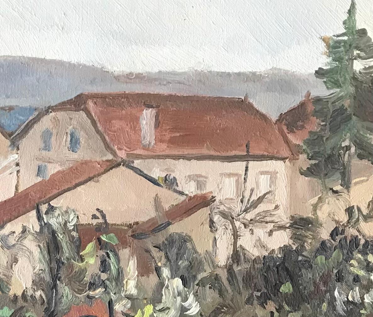 Town par I. Ch. Goetz - Huile sur toile 38x46 cm - Marron Landscape Painting par Isaac Charles Goetz