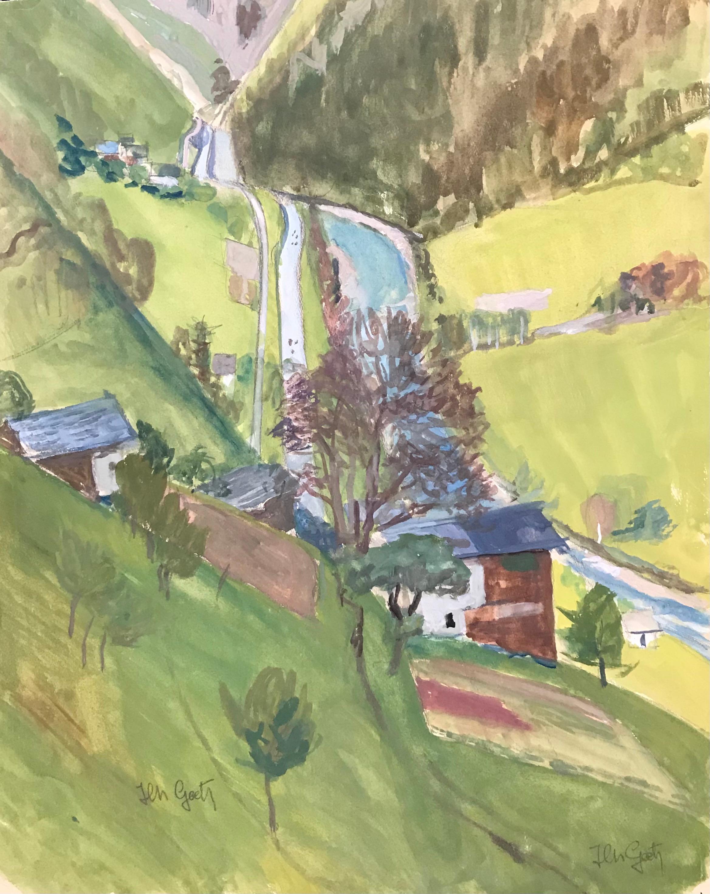 Isaac Charles Goetz Landscape Painting – Watercourse von I. Ch. Goetz - Aquarell auf Papier 36x45 cm