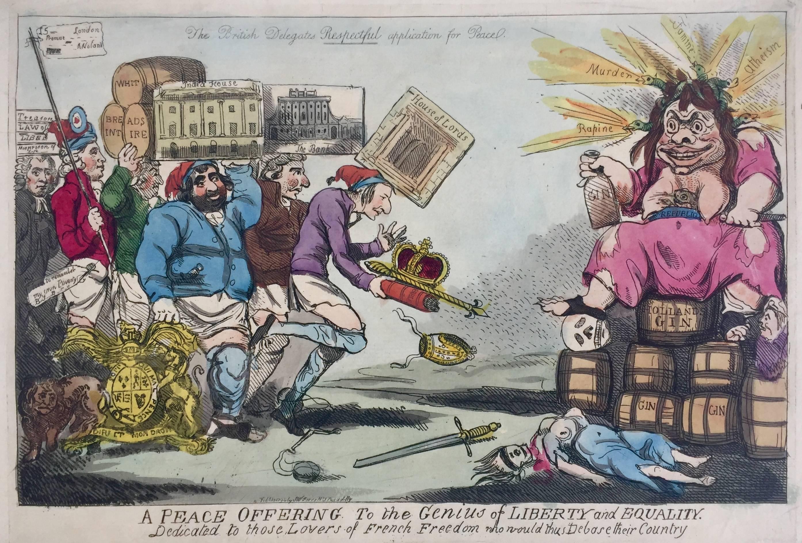  Isaac Cruikshank Figurative Print - Peace offering to The Genius of Liberty