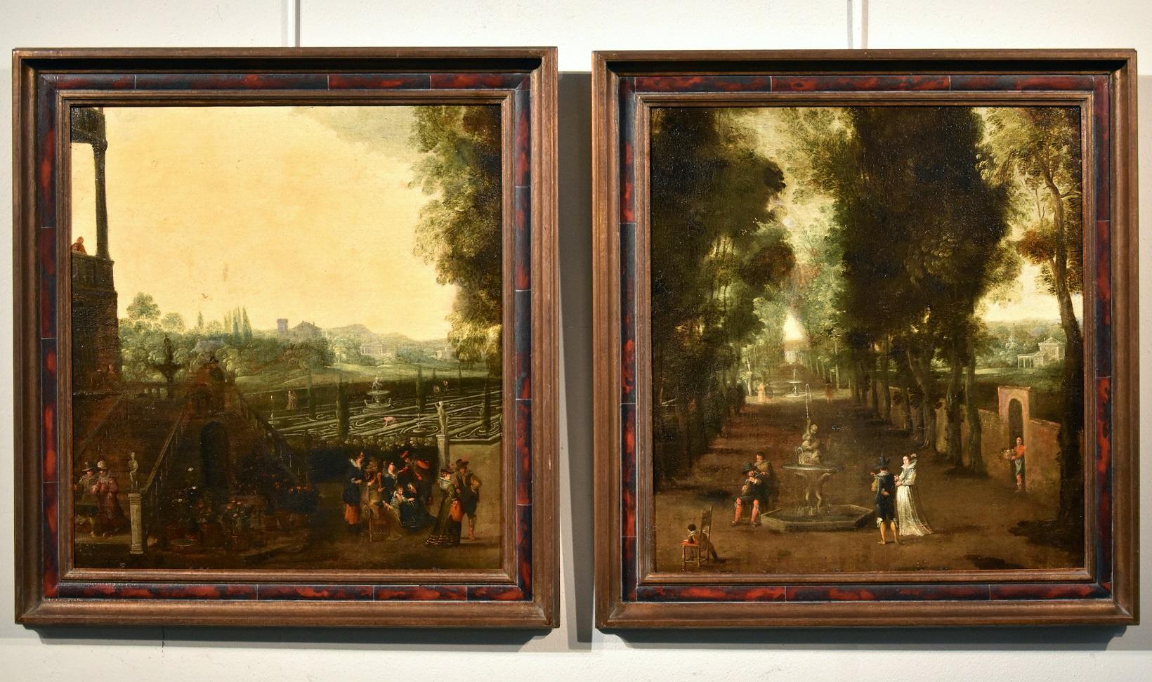 De Moucheron Pair Of Gardens Paint Old master Oil on canvas 17/18th Century Art - Painting by Isaac de Moucheron (Amsterdam 1667 - 1744)