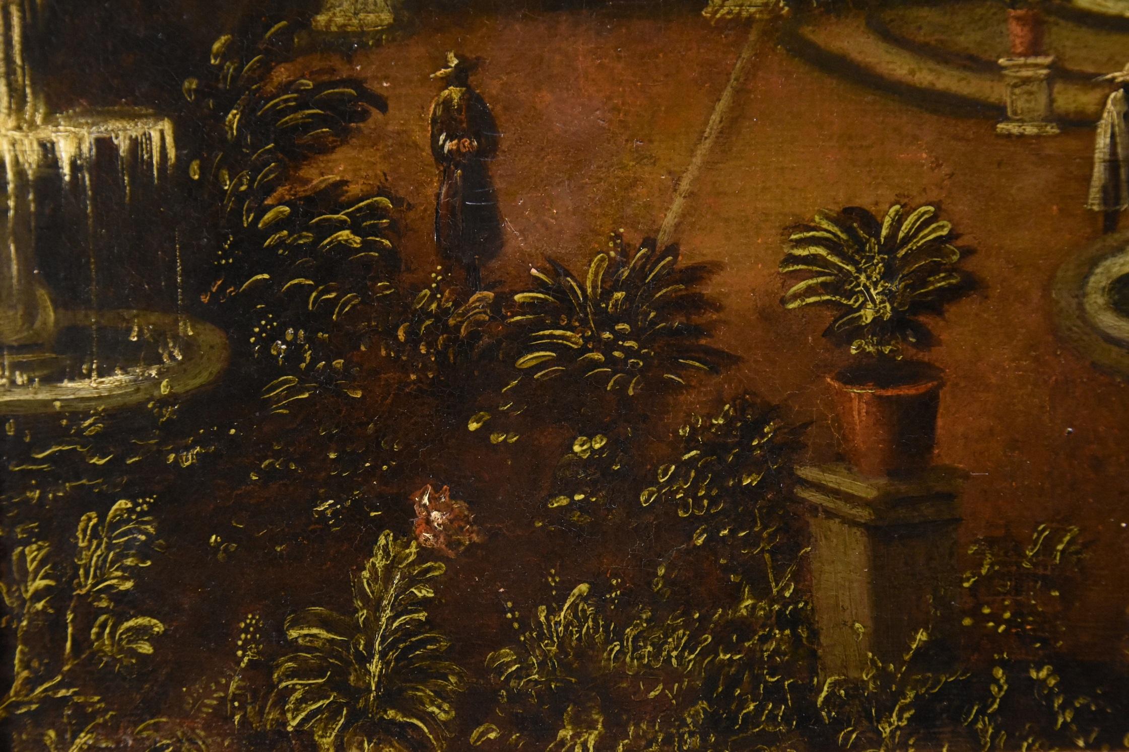 Garden Landscape De Moucheron Paint Oil on canvas 18th Century Old master Italy For Sale 7