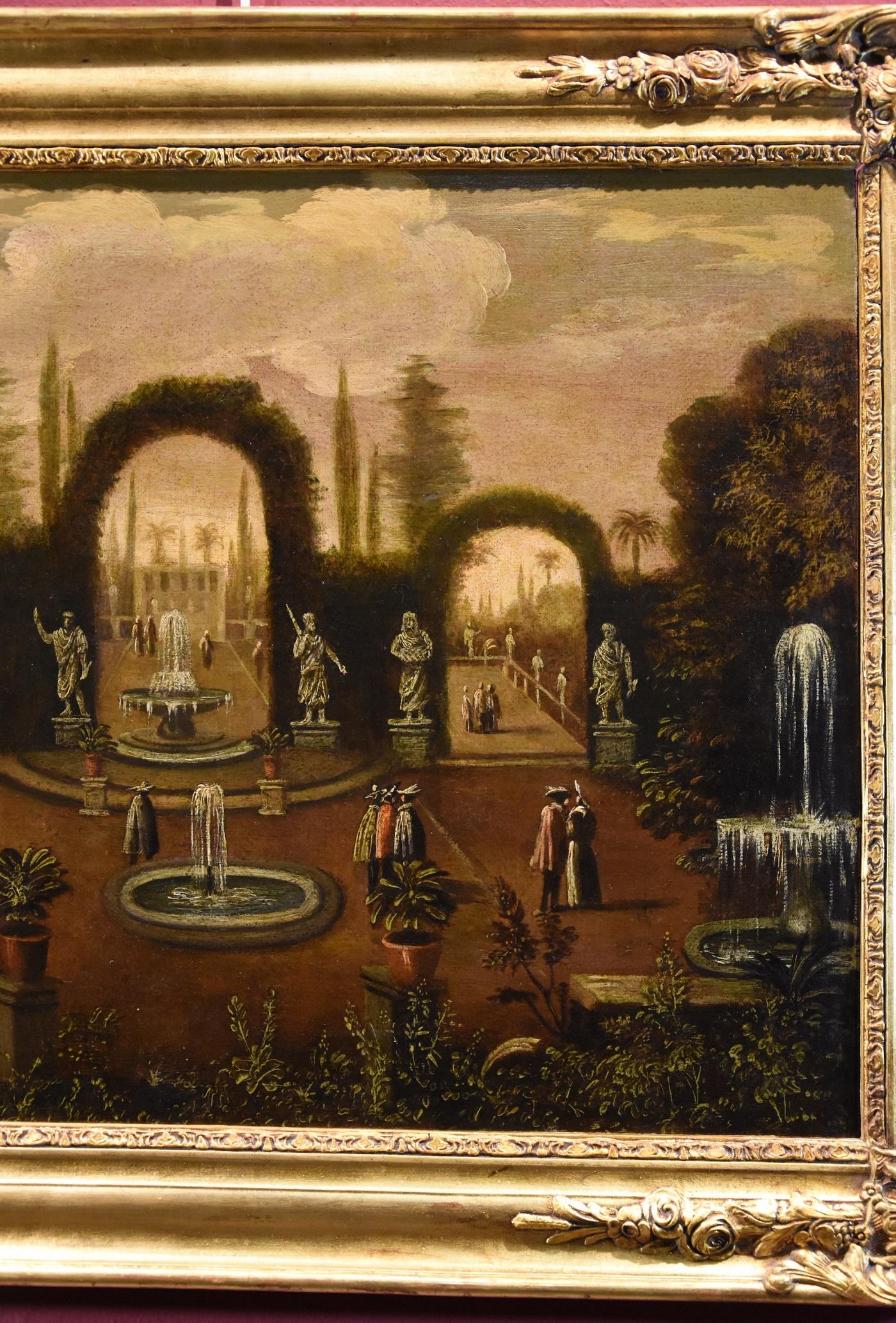 Garden Landscape De Moucheron Paint Oil on canvas 18th Century Old master Italy For Sale 1
