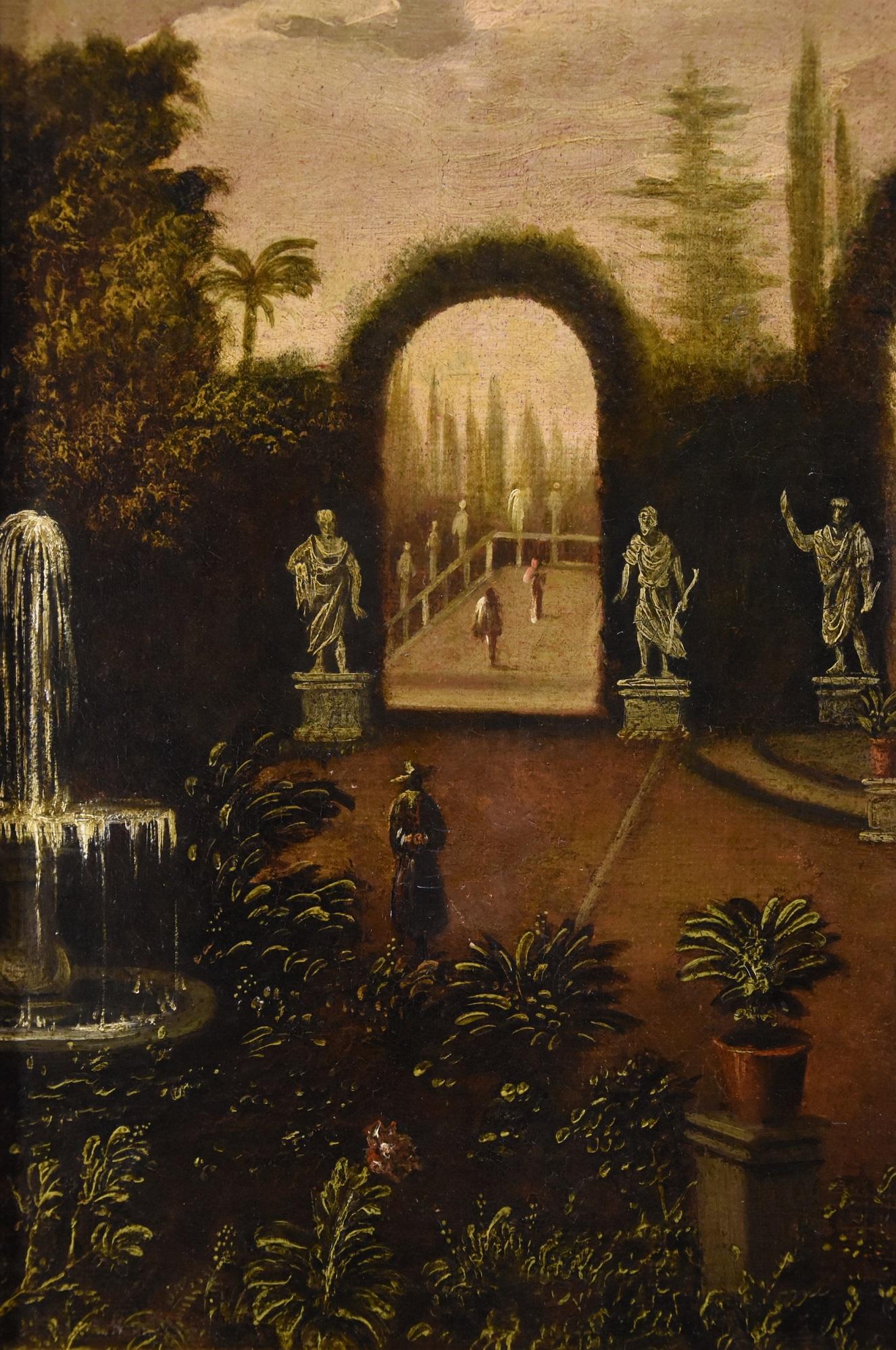 Garden Landscape De Moucheron Paint Oil on canvas 18th Century Old master Italy For Sale 2