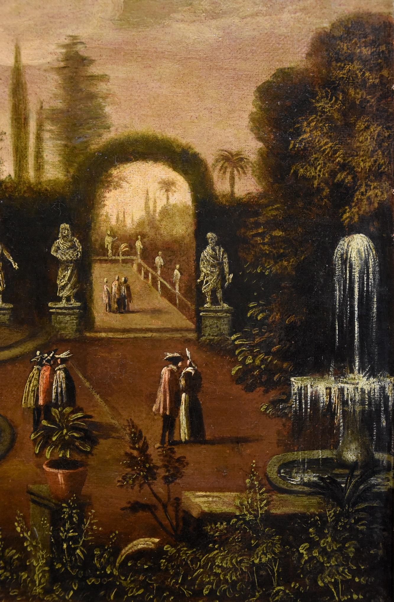 Garden Landscape De Moucheron Paint Oil on canvas 18th Century Old master Italy For Sale 4