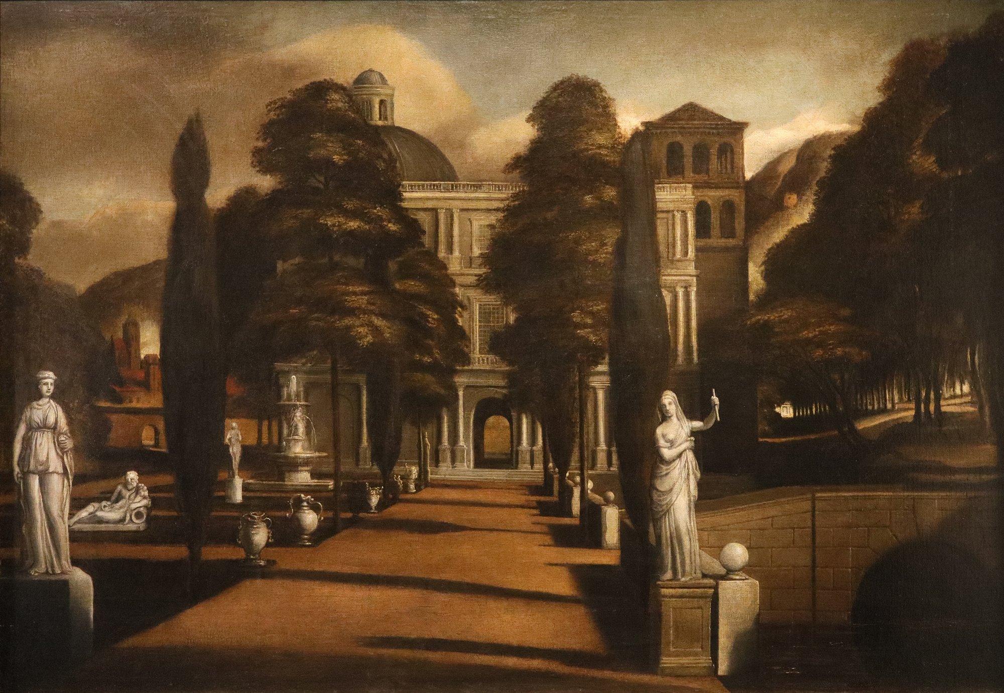 Villa Garden Landscape De Moucheron Paint 17/18th Century Oil on canvas