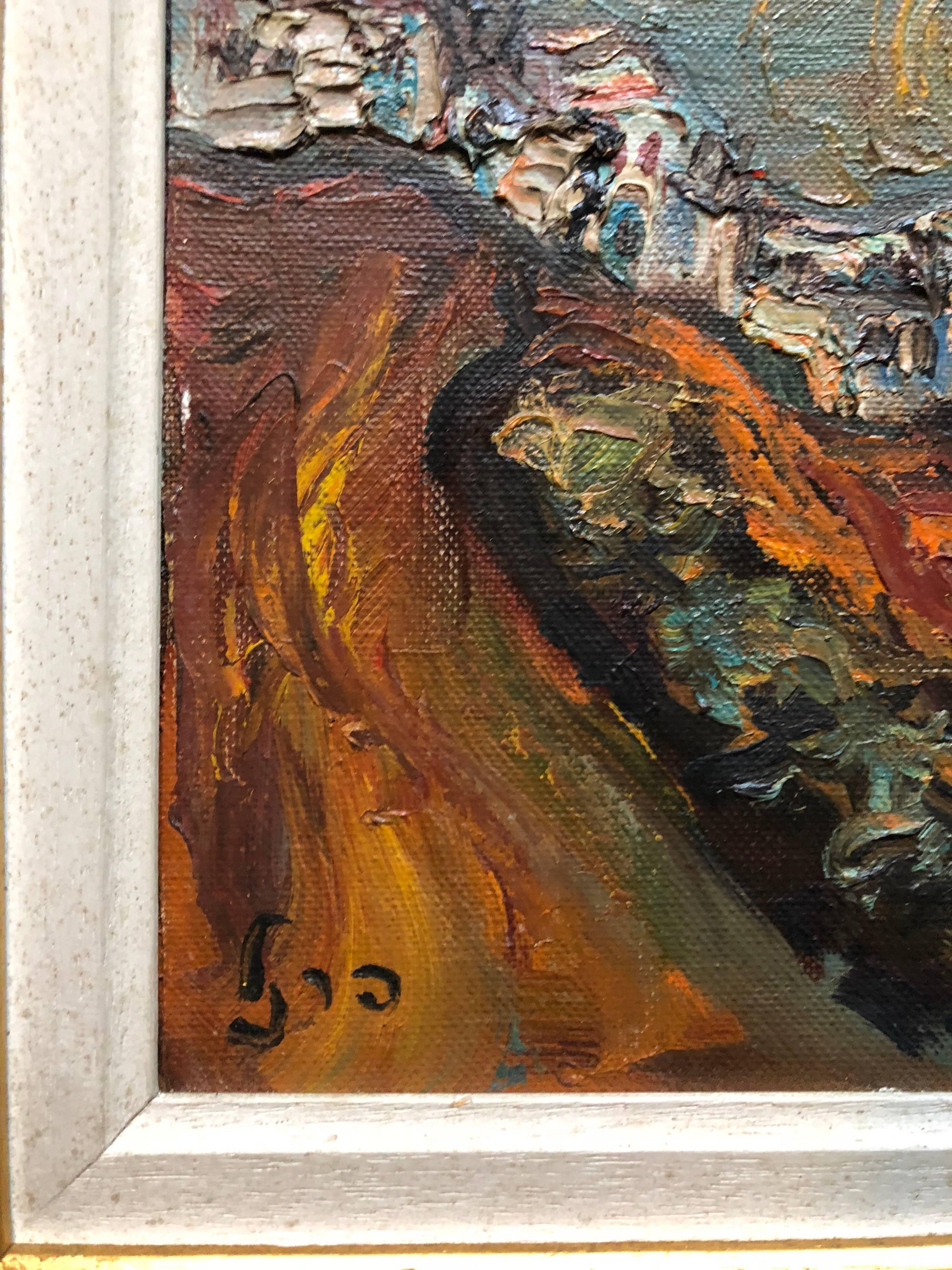Israeli Landscape Old Jerusalem or Safed Impasto Oil Painting - Brown Landscape Painting by Isaac Frenel