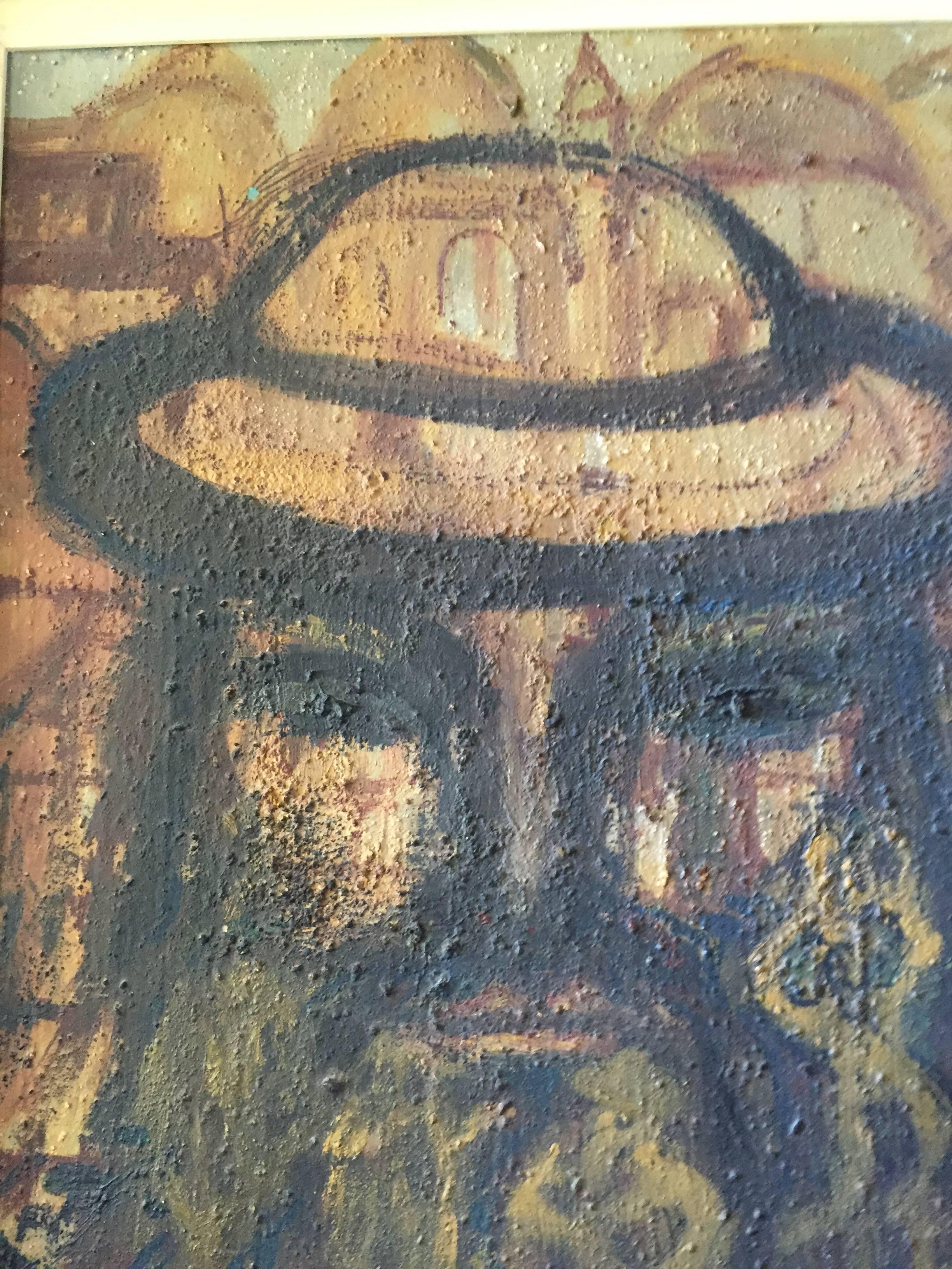 Rabbi in Old Jerusalem Painting - Gray Figurative Painting by Isaac Frenel
