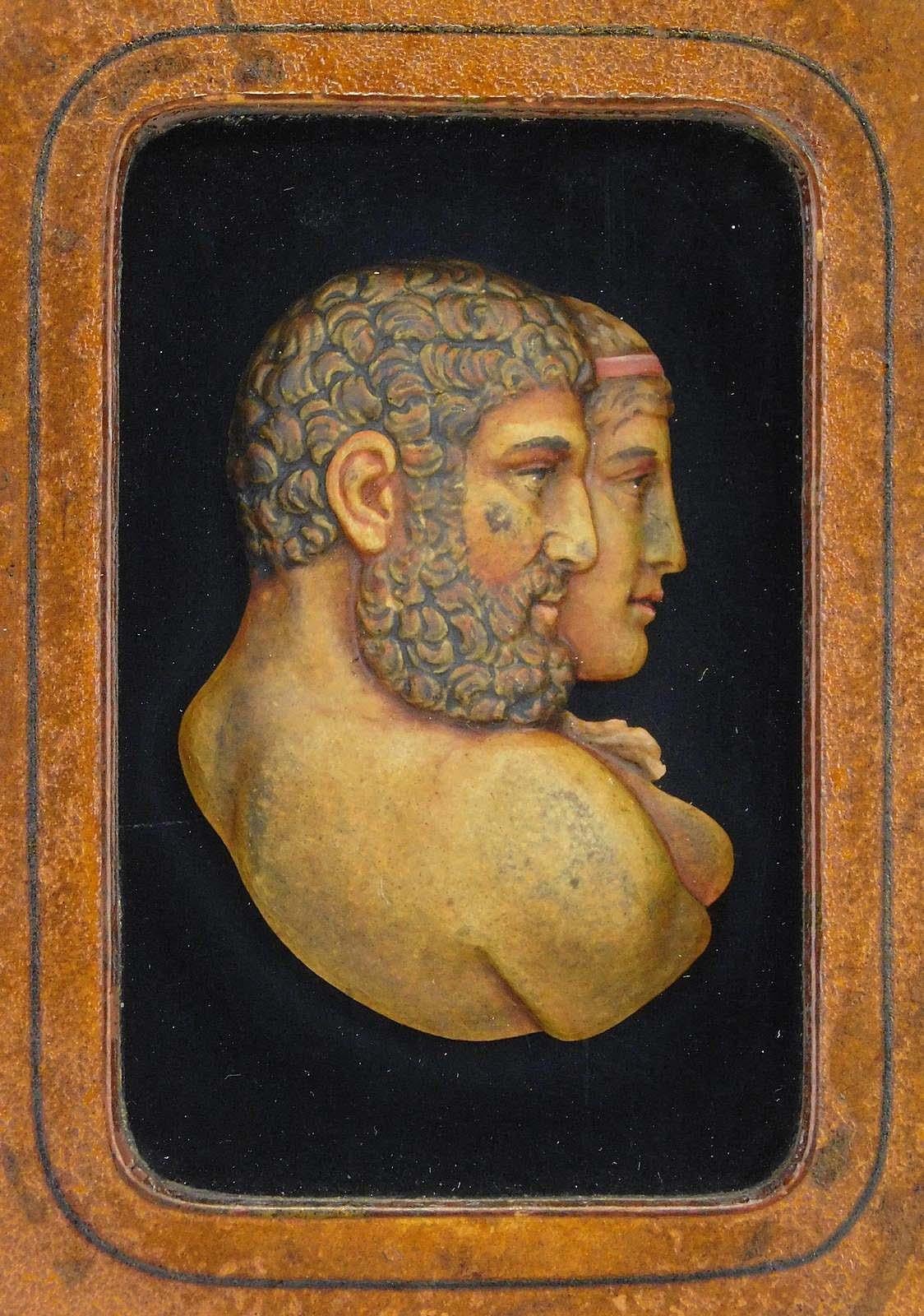 Portrait en cire polychromée du 18ème siècle de Marc Anthony et de Cléopâtre 
