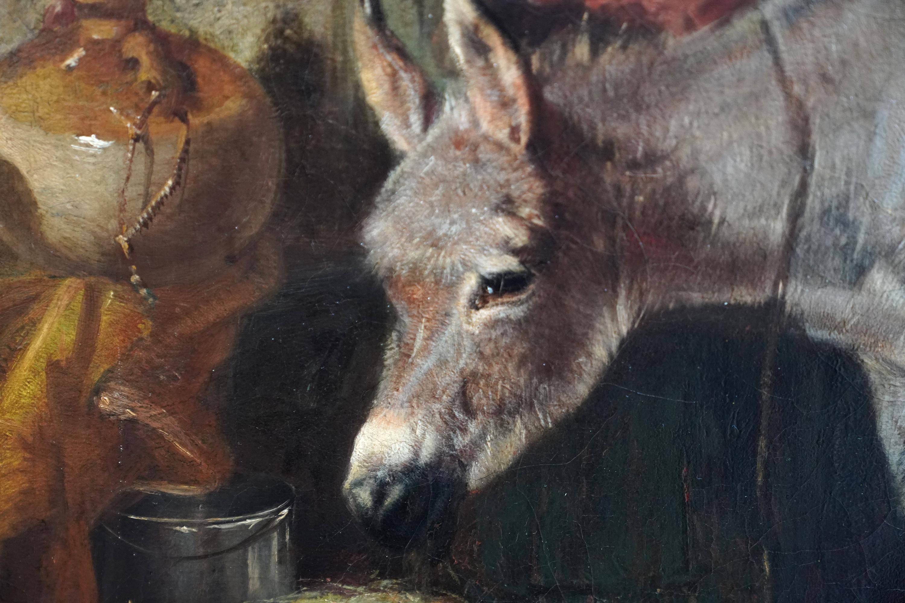 Portrait of Mother, Child and Donkey - British 19th century genre oil painting 2