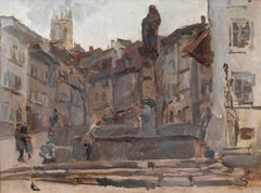Fontaine St. Anne, Fribourg by Isaac Israëls - City scene painting