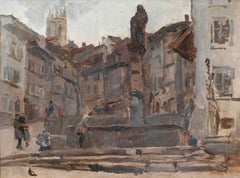 Fontaine St. Anne, Fribourg par Isaac Israëls - Peinture de scène de ville