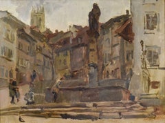 Fontaine St. Anne, Fribourg (Switzerland) by ISAAC ISRAELS - Dutch Impressionist