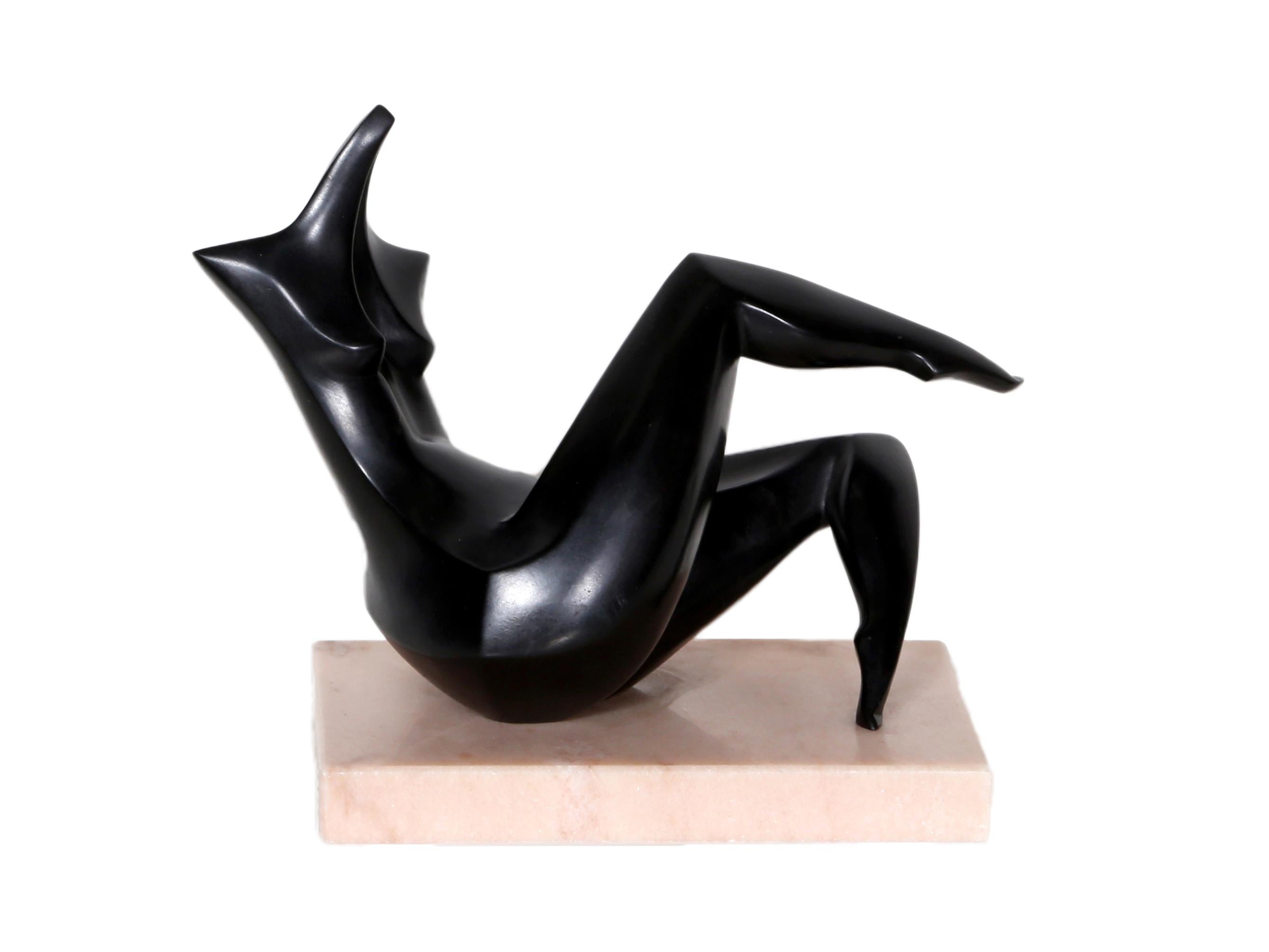 Isaac Kahn Figurative Sculpture - Reclining Woman, Art Deco Nude Sculpture