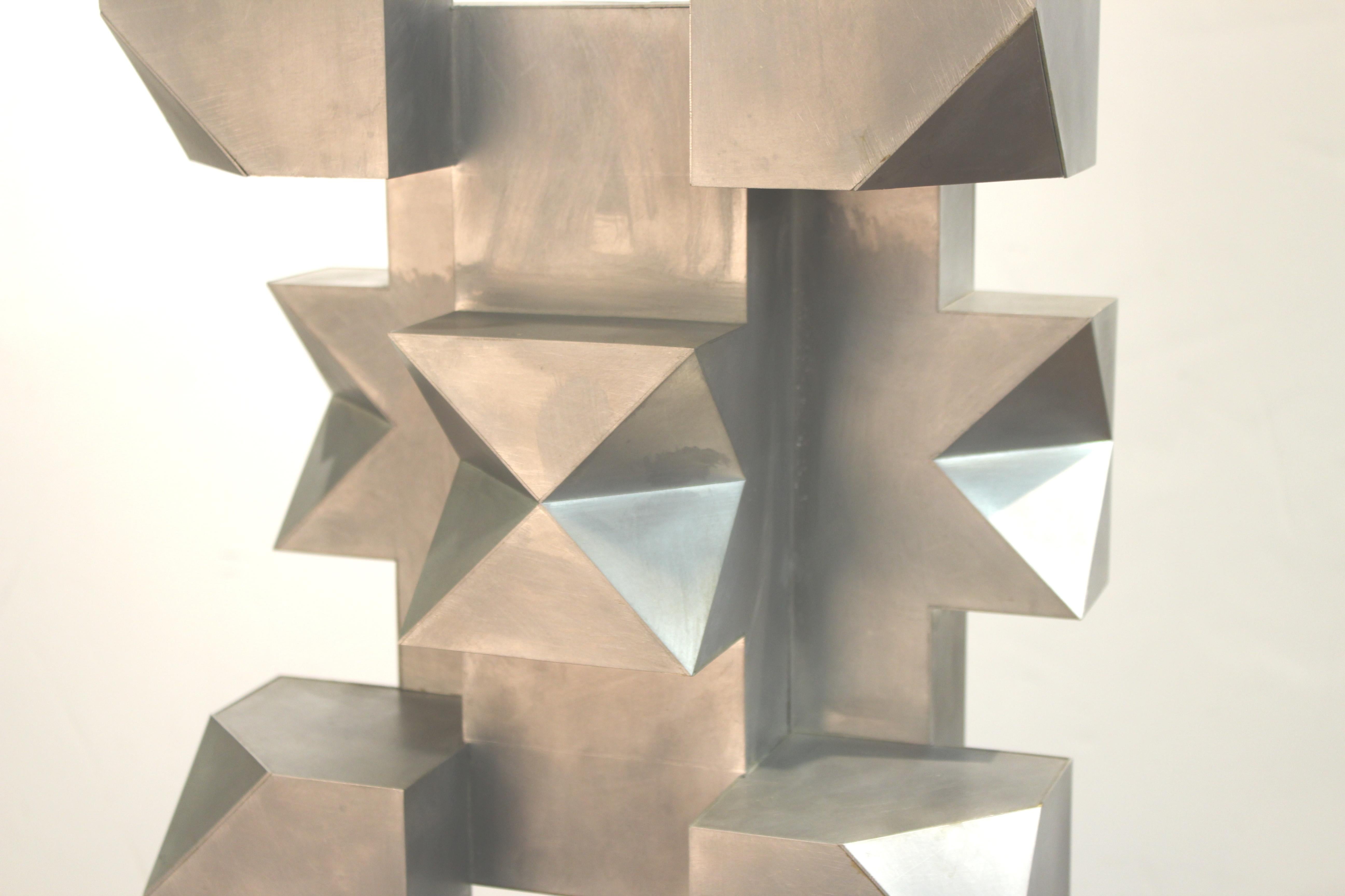 Isaac Kahn Signed Geometric TOTEM in Metal on Base 4