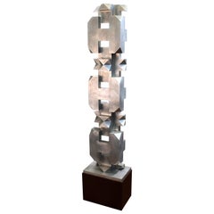 Isaac Kahn Signed Geometric TOTEM in Metal on Base