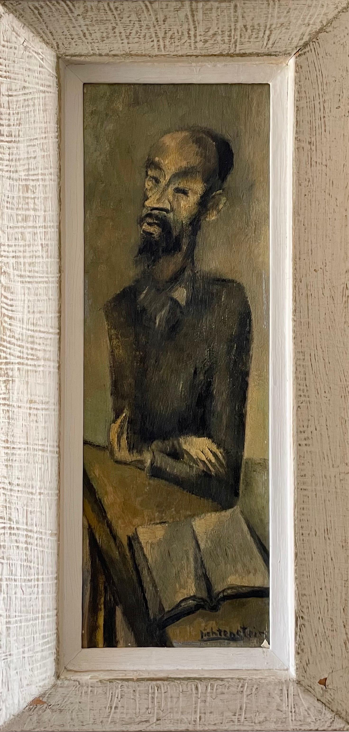 Pittura ad olio del rabbino modernista Judaica Scena di sinagoga ebraica Parigi. Lichtenstein. - Painting Postimpressionismo di Isaac Lichtenstein