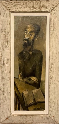 Modernist Rabbi Oil Painting Judaica Jewish Synagogue Scene Paris. Lichtenstein.