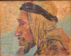 Rare Oil Painting Arab Man Bezalel School Jerusalem 1913, Judaica