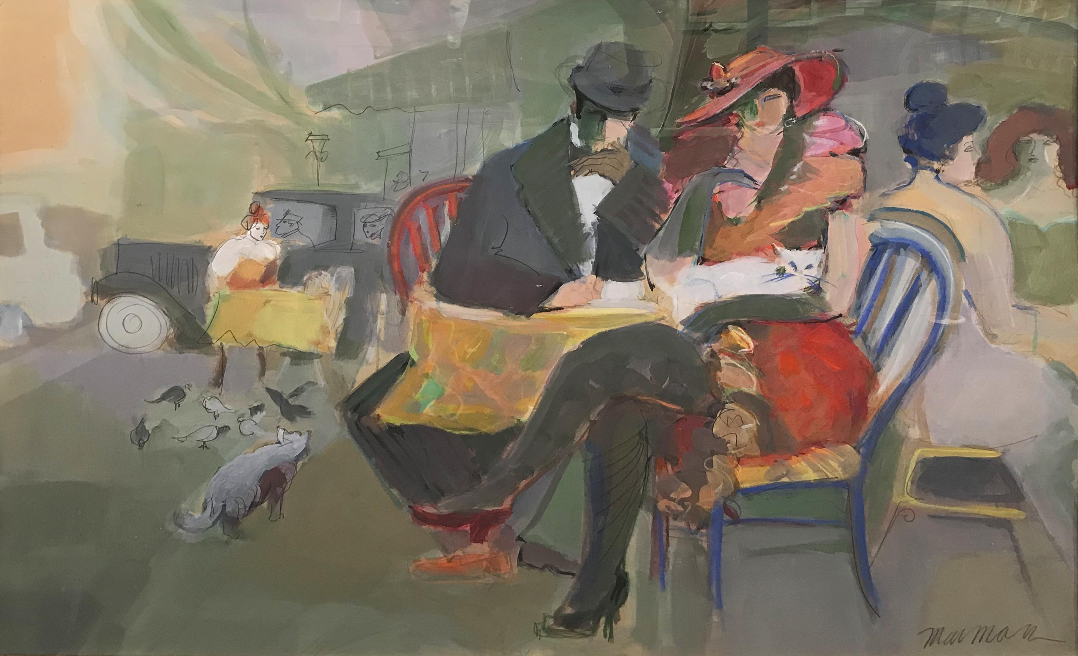 Cafe Scene - Painting by Isaac Maimon