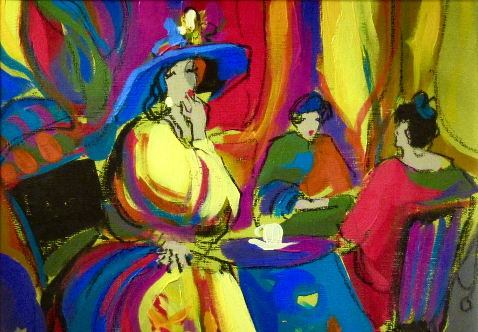 Au Cafe (trois femmes assises) - Moderne Painting par Isaac Maimon