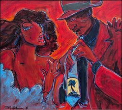 Crimson Lovers (peinture originale encadrée sur toile)