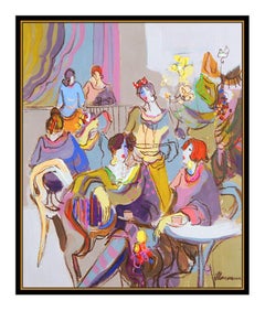 Isaac Maimon Large Original Painting Acrylic On Canvas Signed Ladies Cafe Art