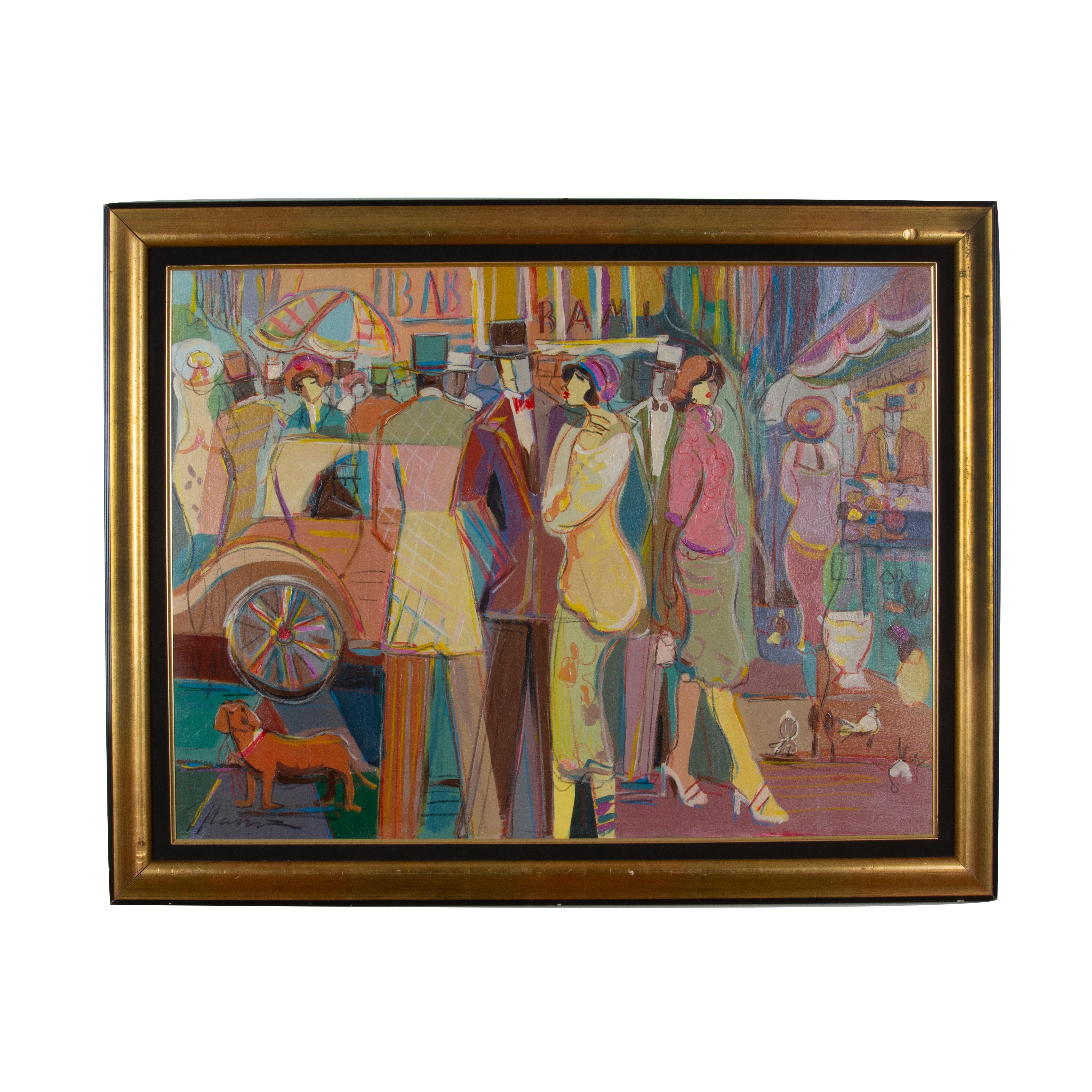 ISAAC MAIMON (b.1951)
Friske Flowers
Signed (lower left)
Oil on Canvas
Canvas: 40 X 30 inches
Frame: 47 X 37 inches
Maimon's paintings capture the "boulevard culture," that uniquely French atmosphere that so intrigued Lautrec, Bonnard and other