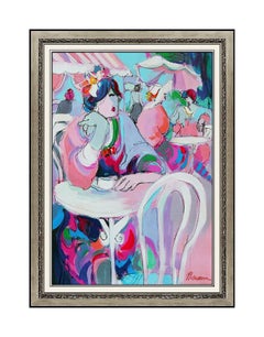 Isaac Maimon Original Oil Painting On Canvas Signed Large Female Cafe Portrait