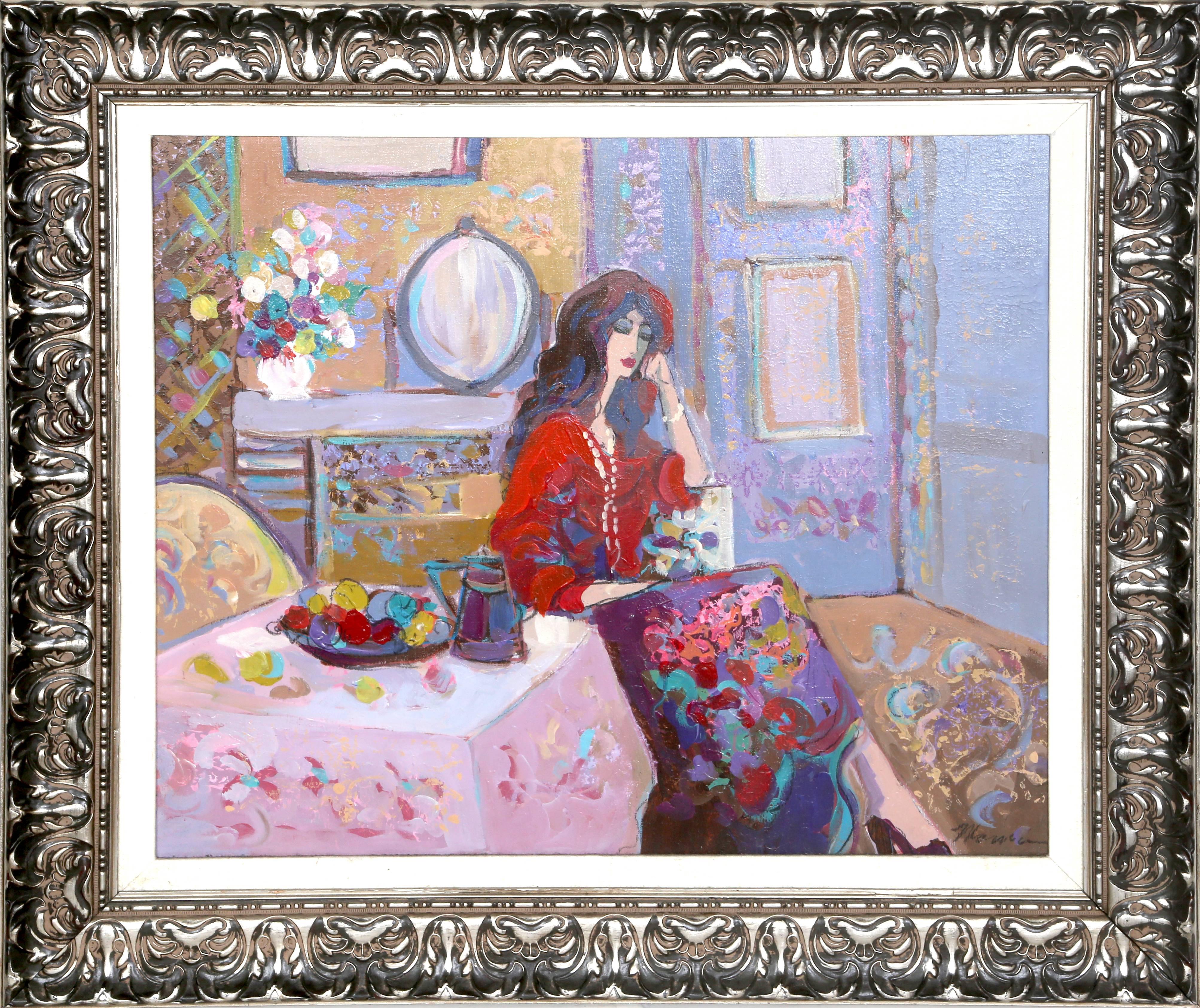 Lady Contemplating, Impressionist Oil Painting on Canvas by Isaac Maimon