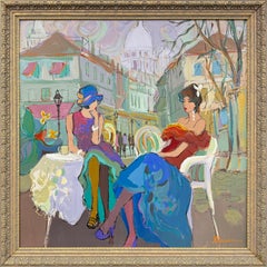 Table for Two, Original Painting on Canvas, Hand Signed 34 x 34 in. Framed