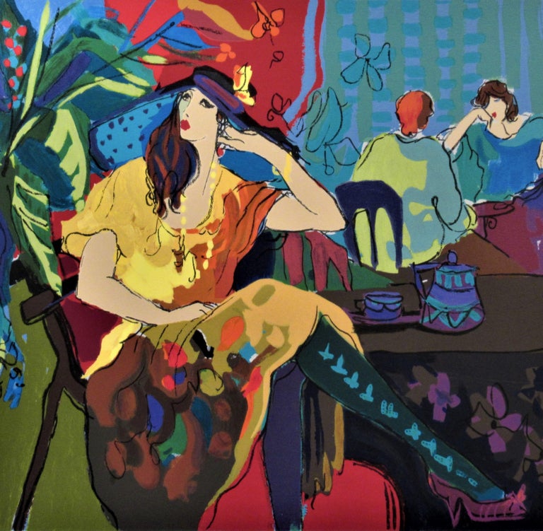 Cafe Scene, large original color serigraph - Modern Print by Isaac Maimon