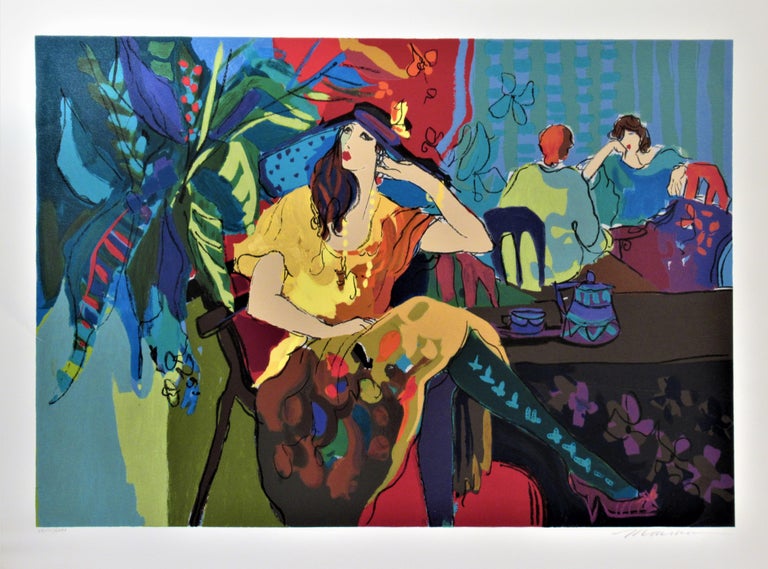 Isaac Maimon Figurative Print - Cafe Scene, large original color serigraph