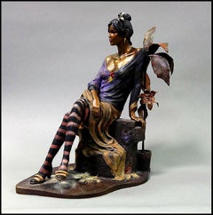 Isaac Maimon Full Round Bronze Sculpture Monique Female Portrait Signed Painting