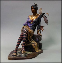 Isaac Maimon Full Round Bronze Sculpture Monique Female Portrait Signed Painting