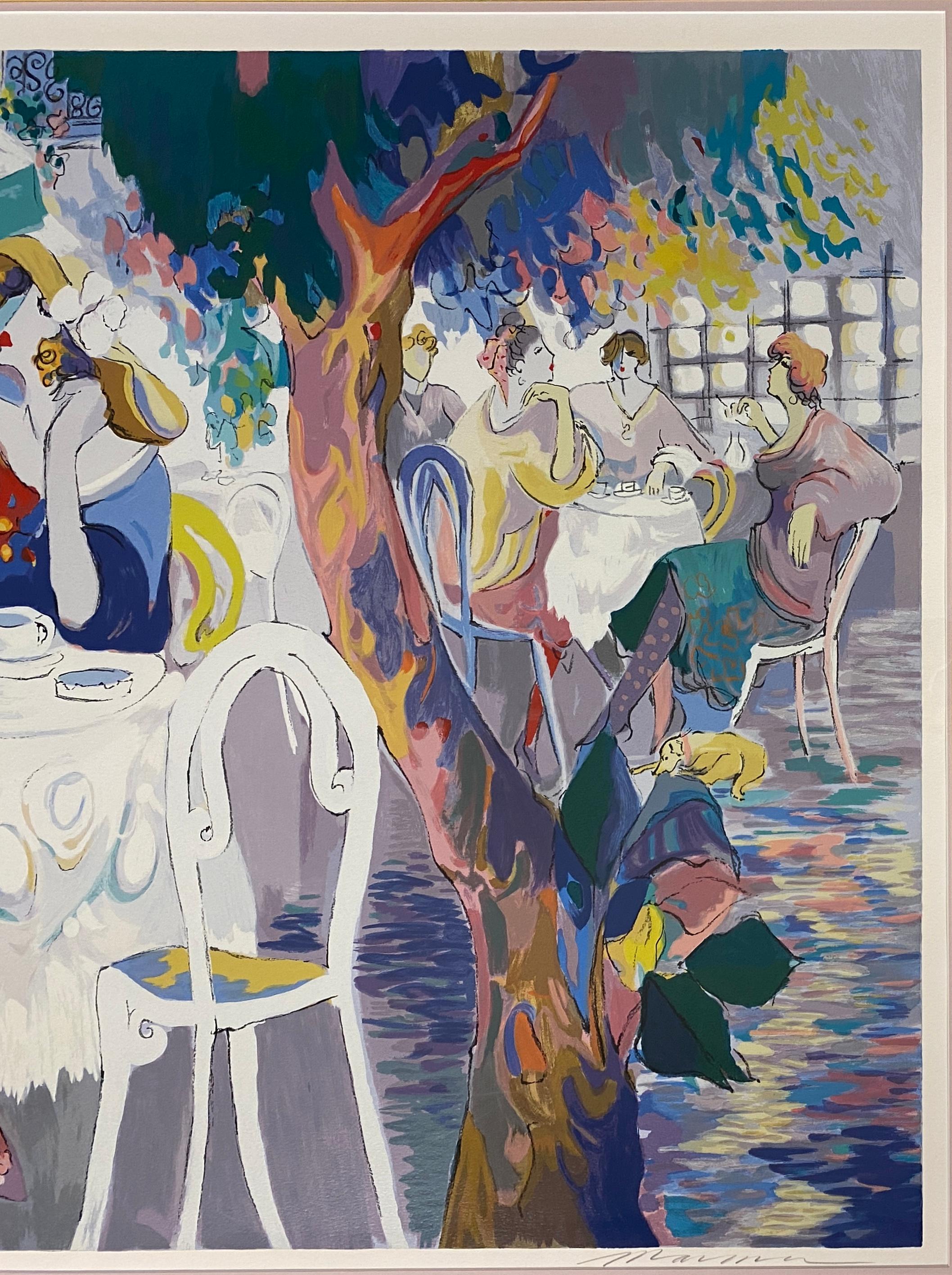 Isaac Maimon Große farbige Serigraphie „West Bank Cafe“ im Zustand „Gut“ im Angebot in Miami, FL