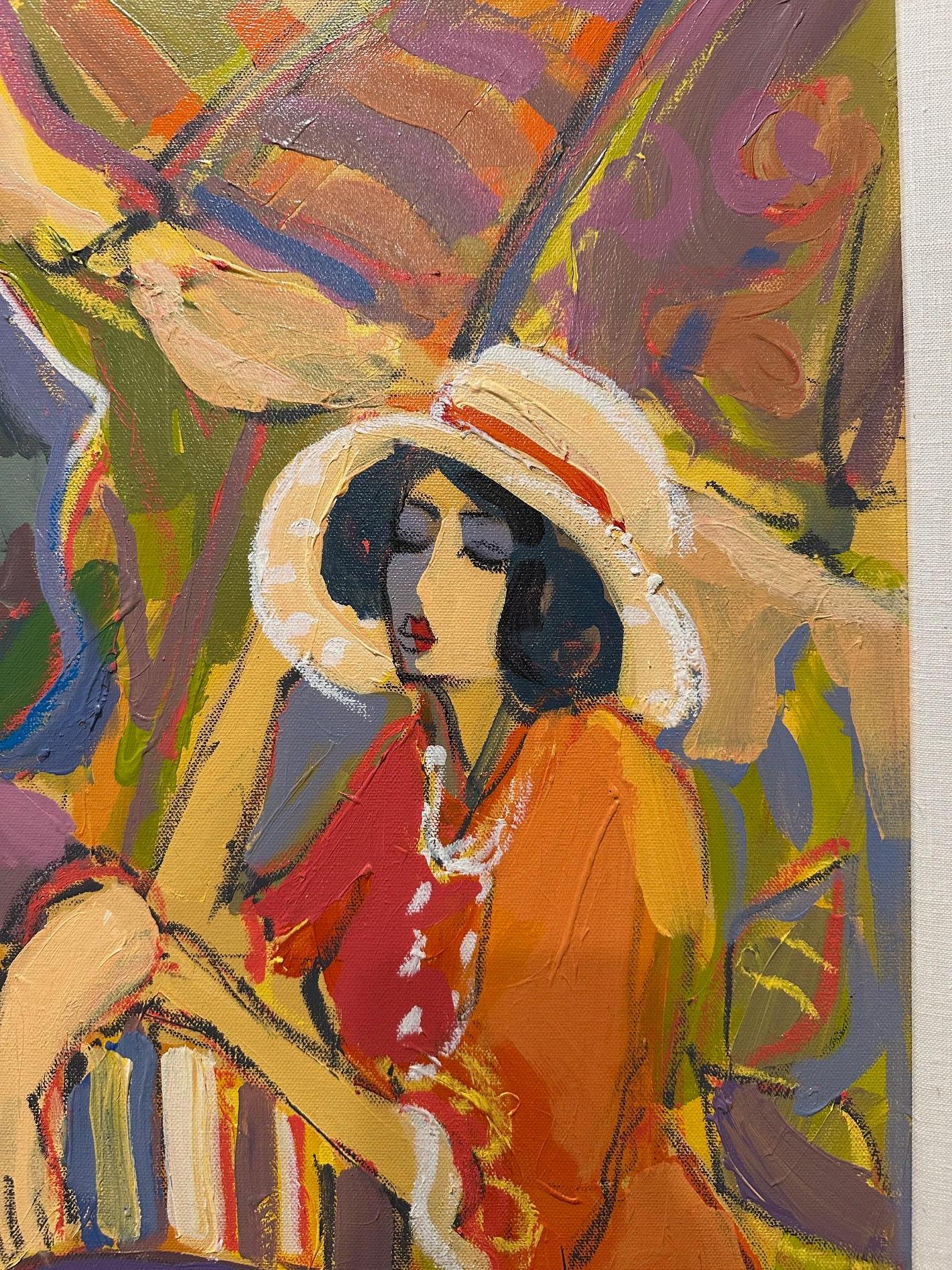 Moderne Isaac Maimon Peinture de deux femmes à la mode au café en vente