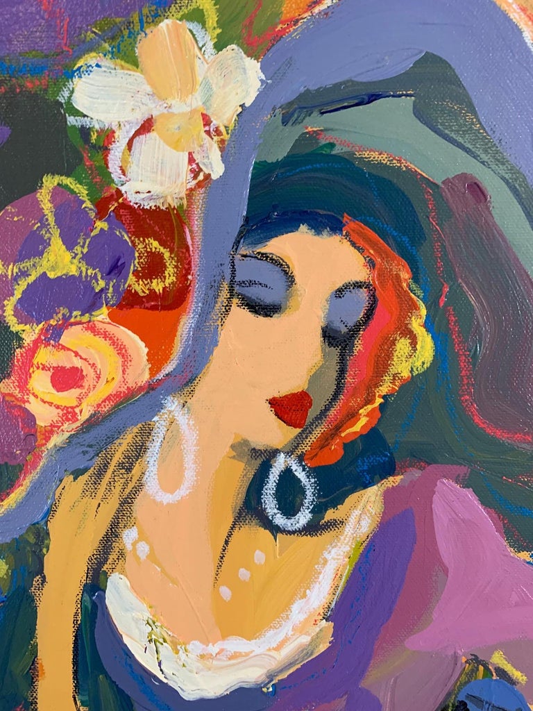 Late 20th Century Isaac Maimon Painting of Two Fashionable Women at Cafe For Sale