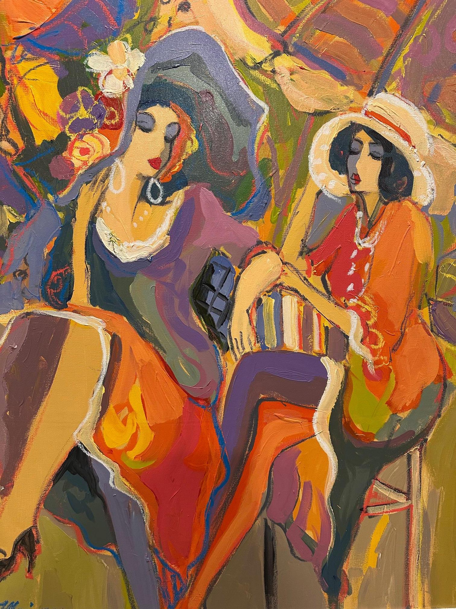 Isaac Maimon Peinture de deux femmes à la mode au café en vente 2
