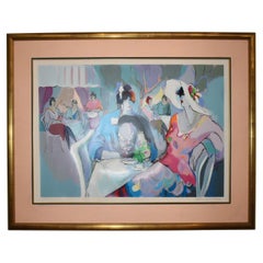 Isaac Maimon Serigraph on Paper Of Ladies seating at Terrace Cafe