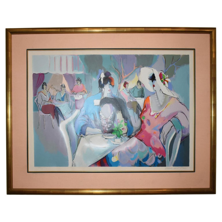 Isaac Maimon Serigraph on Paper Of Ladies seating at Terrace Cafe For Sale