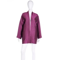 Isaac Mizrahi 1990s Purple Silk Blend Quilted Vintage Open Front Jacket