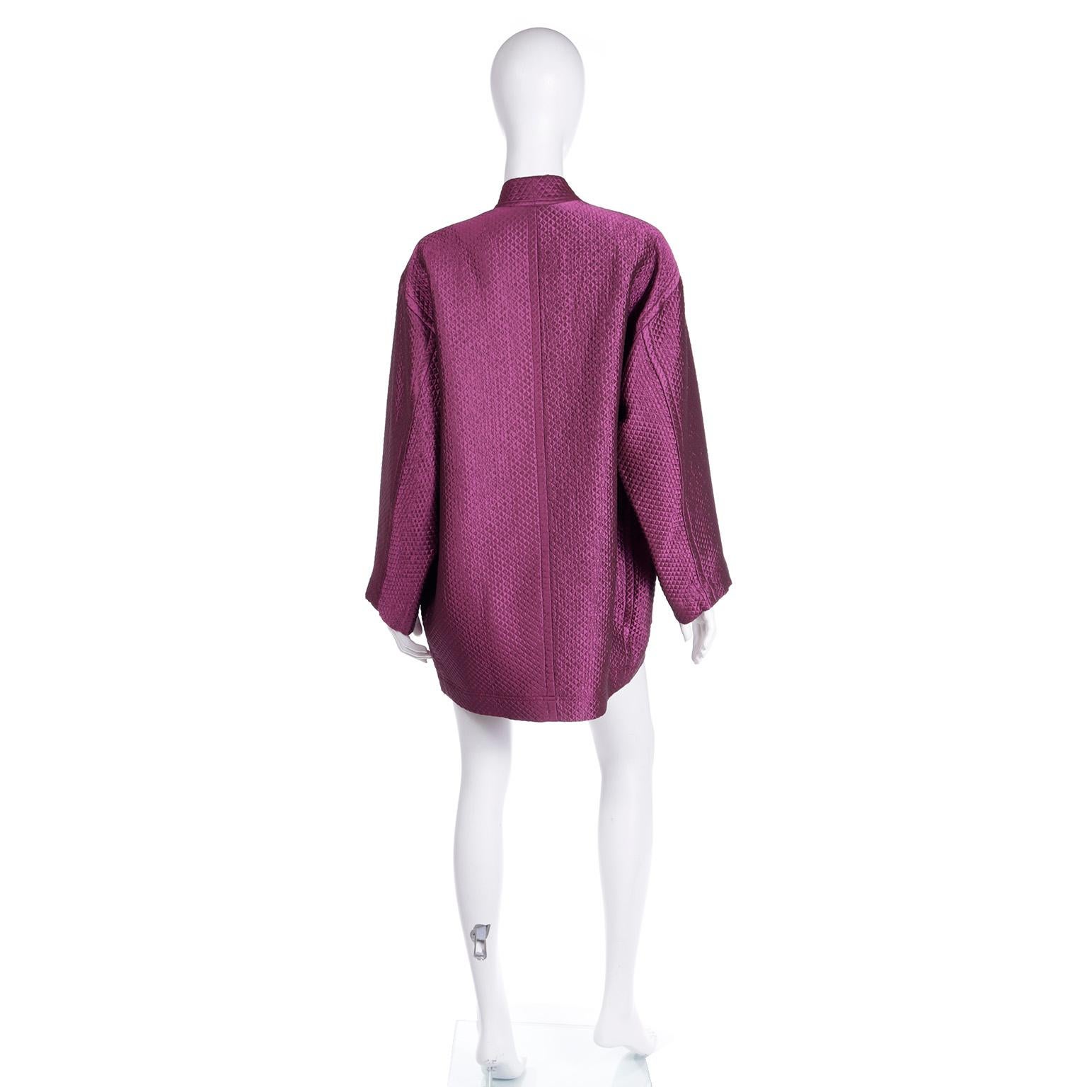 Women's Isaac Mizrahi 1990s Purple Silk Blend Quilted Vintage Open Front Jacket For Sale