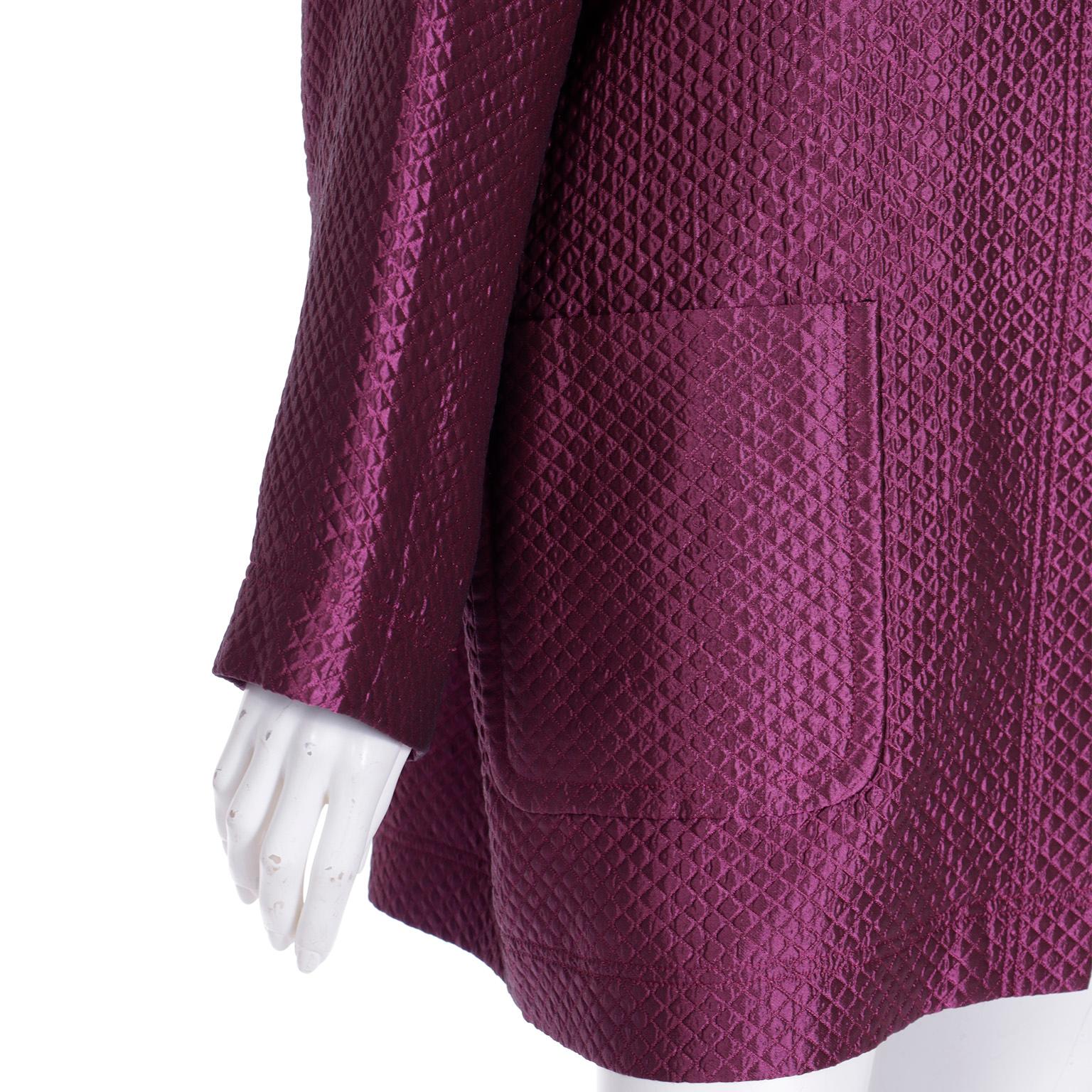 Isaac Mizrahi 1990s Purple Silk Blend Quilted Vintage Open Front Jacket For Sale 2