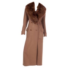 Isaac Mizrahi 1990s Vintage Brown Wool Cashmere and Angora Coat w Fox Fur Collar