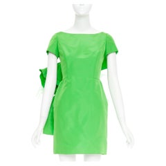 ISAAC MIZRAHI 1990's Vintage green silk tulle giant bow cocktail dress US2 S